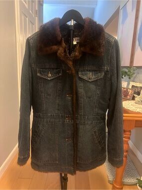 Marvin Richards Faux Fur Lined Blue Denim Jean Jacket Coat Size L